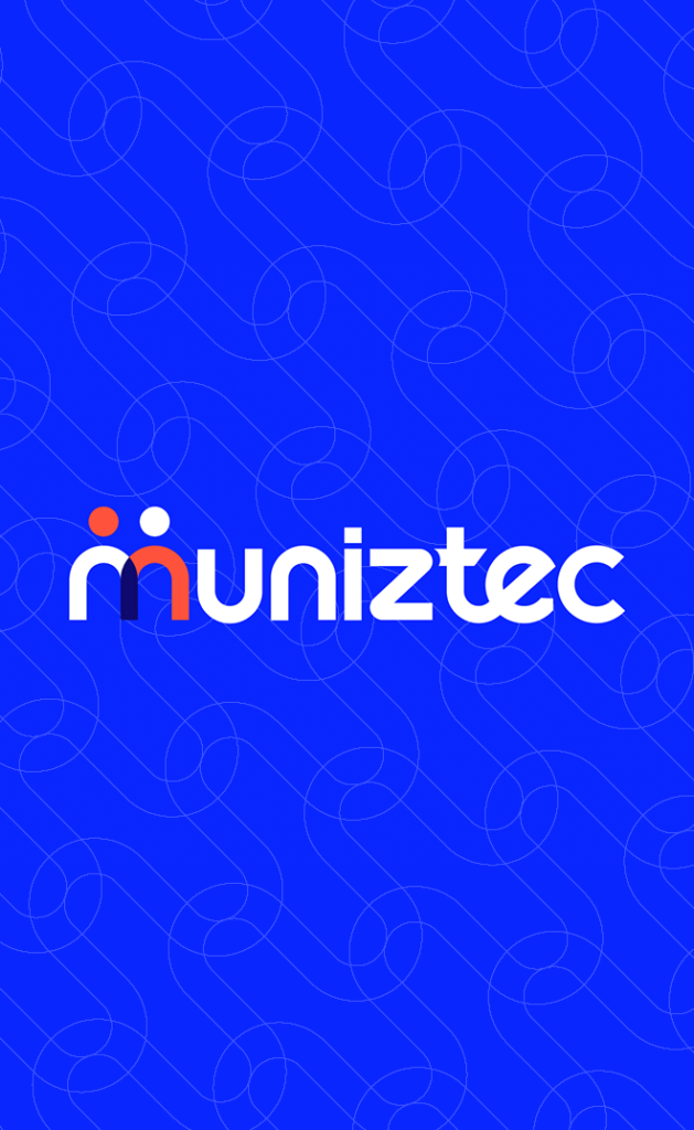 Logotipo Muniztec em um fundo azul