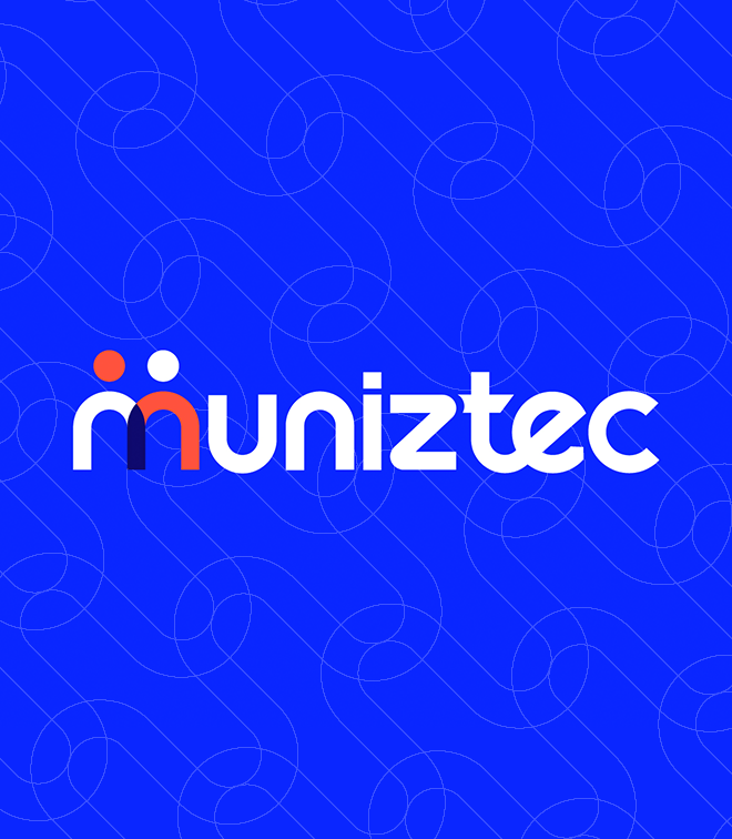 Logotipo Muniztec em um fundo azul